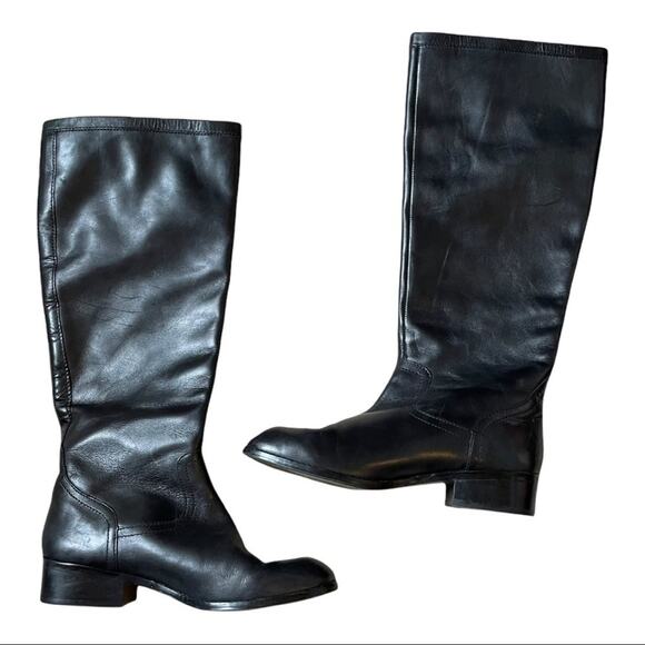 Lauren Ralph Lauren Black Leather Pull On Boots - Picture 2 of 9